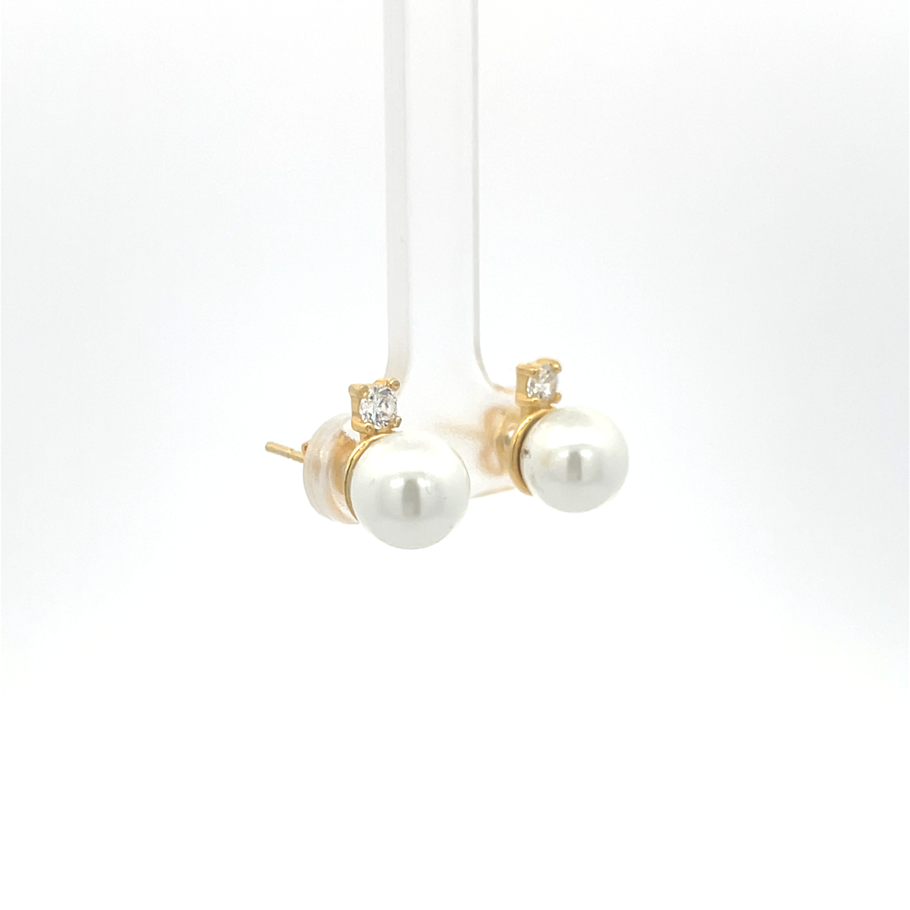 925 Silver Pearl Stud Earrings with Yellow Gold Plating